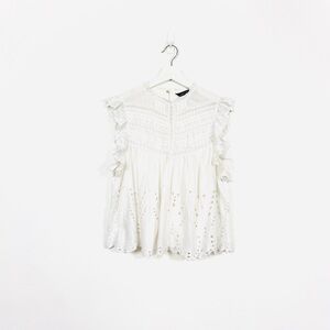 Zara White Cotton Frilly Baby Doll Top